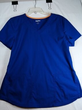 Scrubstar Women's Cobalt Blue V-Neck Scrub Top with Orange Neck Trim
